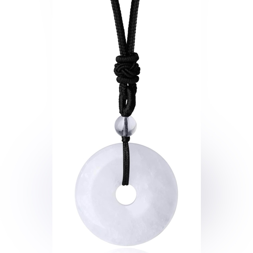 Men Bar Necklace Black Healing Crystal Necklace Adjustable Rope Natural